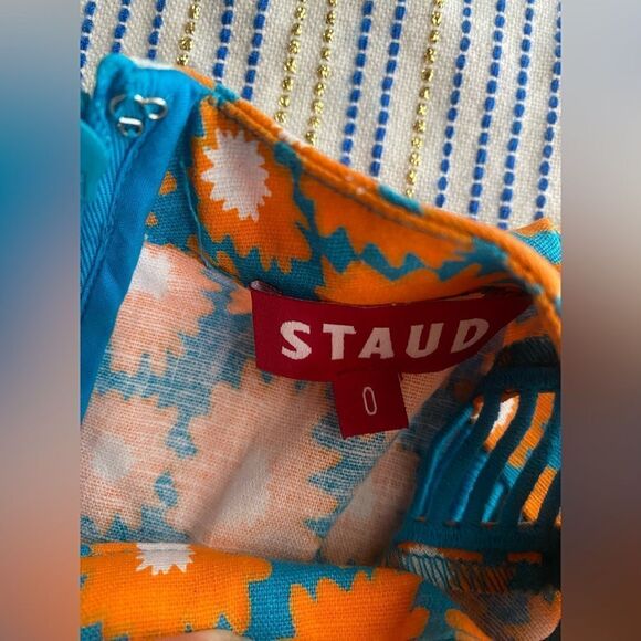 STAUD Atlas Top Sleeveless Orange Blue Daisy Linen Cotton Blend Shirt Sz 0 NWT - Picture 16 of 17